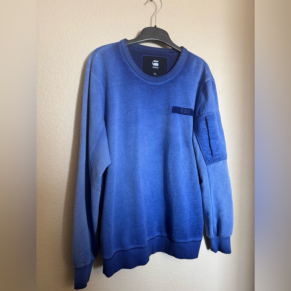 G-Star Raw‎ Sun Faded Gradient Crewneck Sweater Sz XL in Blue Utility Pocket